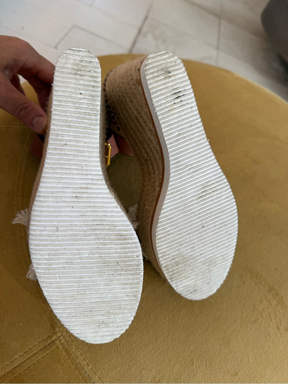 See by Chloé Tan Leather Espadrille Wedge Sandals with Cream Fringed Strap - Picture 8 of 8